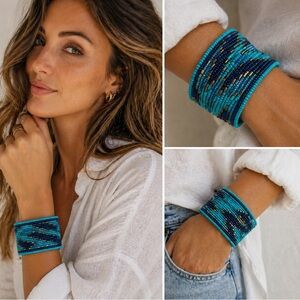 Statement Beaded Cuff Bracelet | Turquoise + Navy NWOT